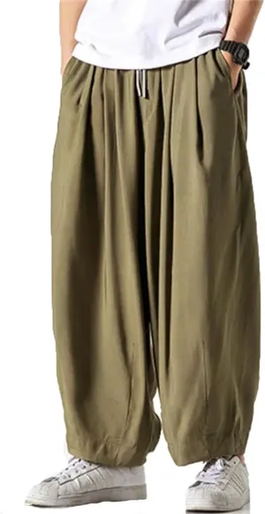 Men Summer Wide Leg Pants Drawstring Joggers Plain High Street Man Trousers Baggy Harem Pants