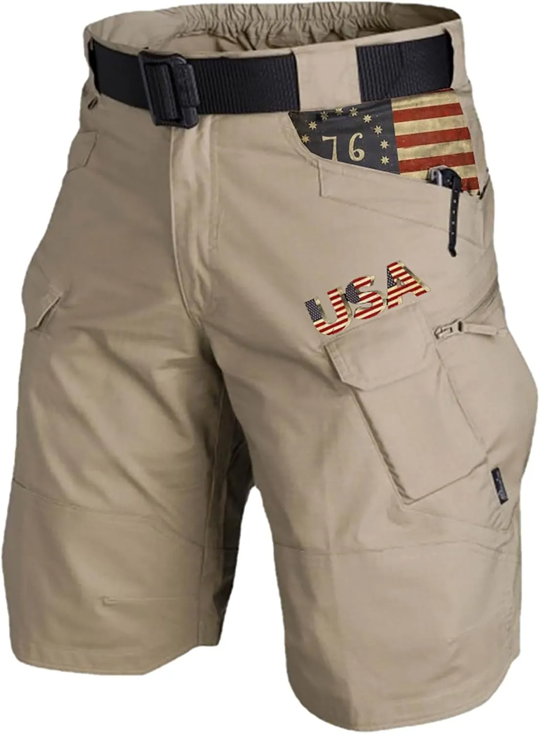 Men's 4th of July Tactical Shorts American Flag Pants Graphic 1766 Expandable Waist Shorts with Zipper Pockets