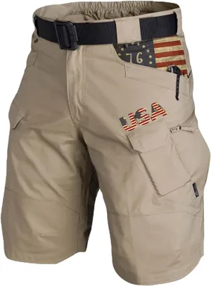 Men's 4th of July Tactical Shorts American Flag Pants Graphic 1766 Expandable Waist Shorts with Zipper Pockets
