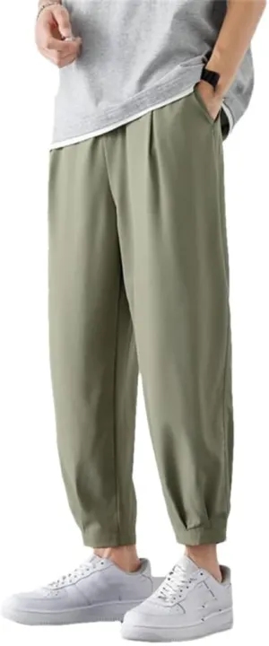 Men's Ankle Length Cropped Pants Breathable Lightweight Casual Pants Drawstring Harem Pants 2 XXL