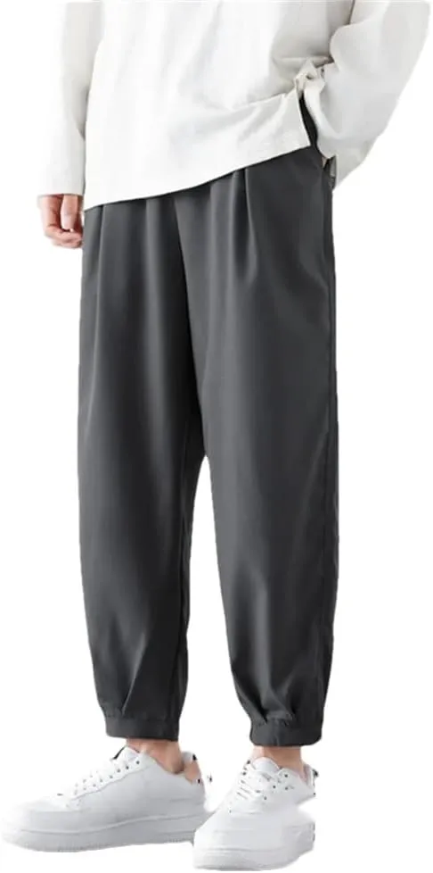 Men's Ankle Length Cropped Pants Breathable Lightweight Casual Pants Drawstring Harem Pants 4 4XL