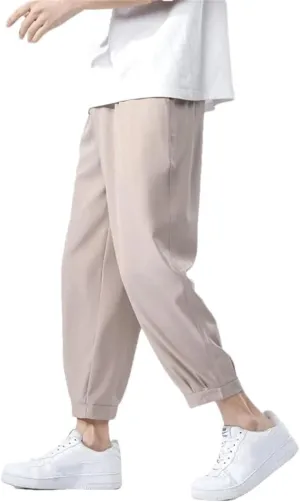 Men's Ankle Length Cropped Pants Breathable Lightweight Casual Pants Drawstring Harem Pants 5 XXXL