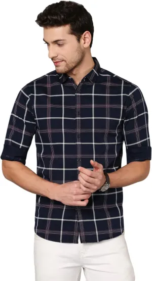 Mens Button Down Shirt - 100% Cotton, Slim Fit, Long Sleeve Check Shirt