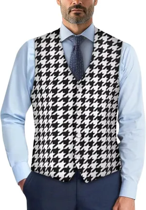 Men's Casual Business Vests Lightweight Waistcoat Slim Fit Suit Vest V-neck Button Down Holiday Vest