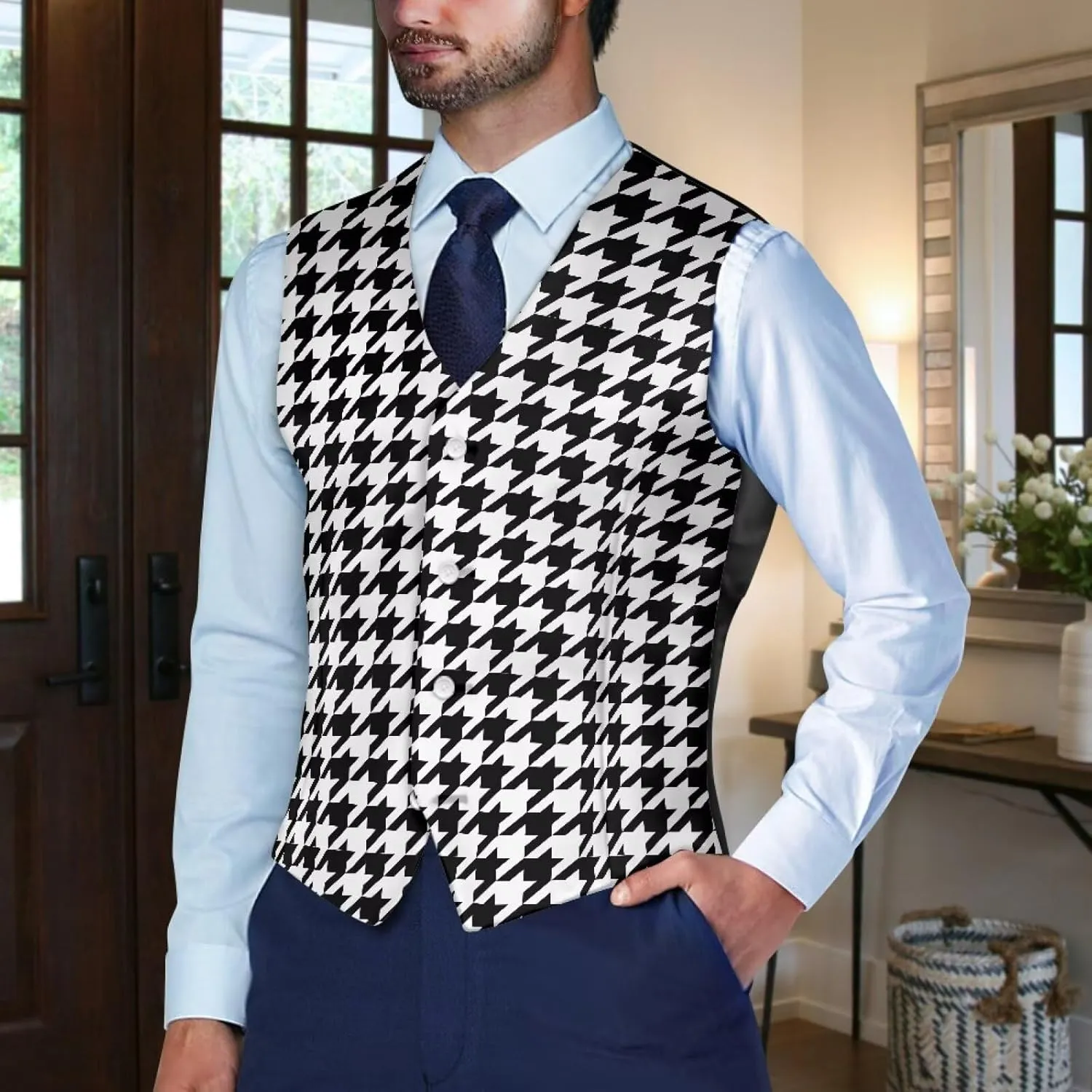 Men's Casual Business Vests Lightweight Waistcoat Slim Fit Suit Vest V-neck Button Down Holiday Vest