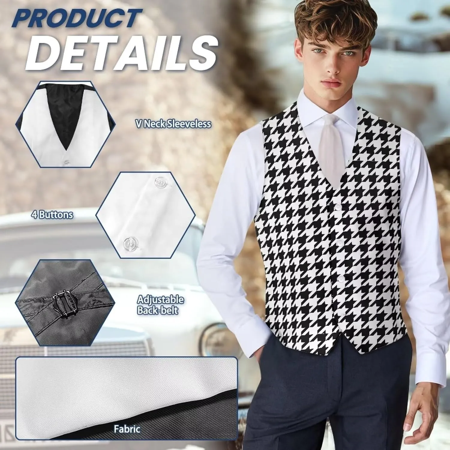 Men's Casual Business Vests Lightweight Waistcoat Slim Fit Suit Vest V-neck Button Down Holiday Vest