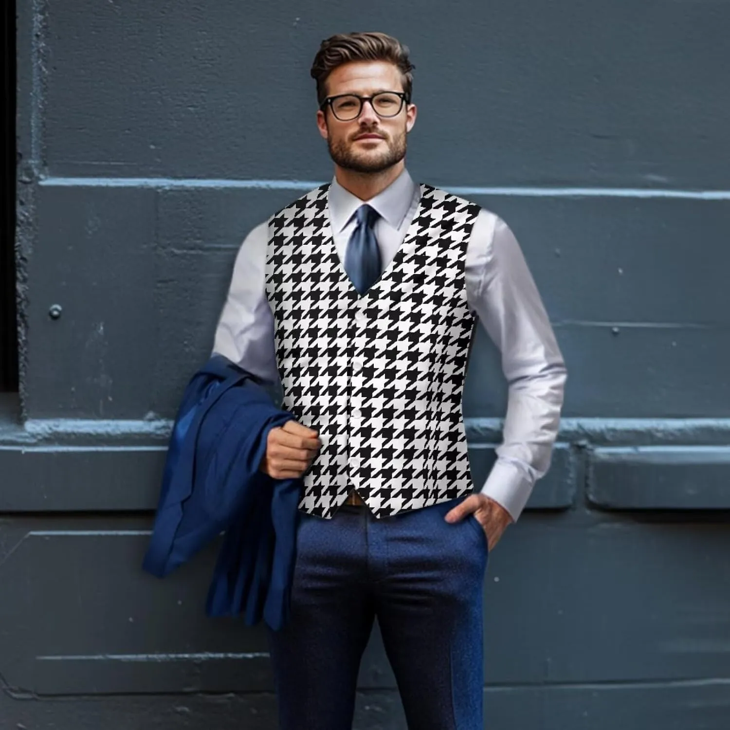 Men's Casual Business Vests Lightweight Waistcoat Slim Fit Suit Vest V-neck Button Down Holiday Vest