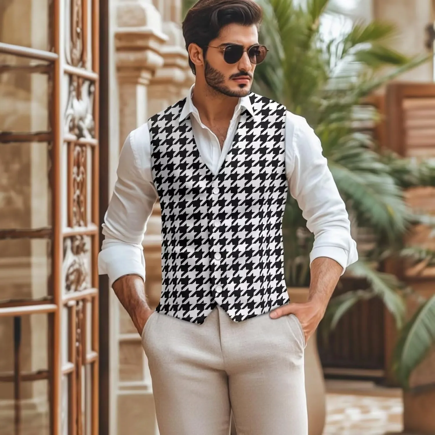 Men's Casual Business Vests Lightweight Waistcoat Slim Fit Suit Vest V-neck Button Down Holiday Vest