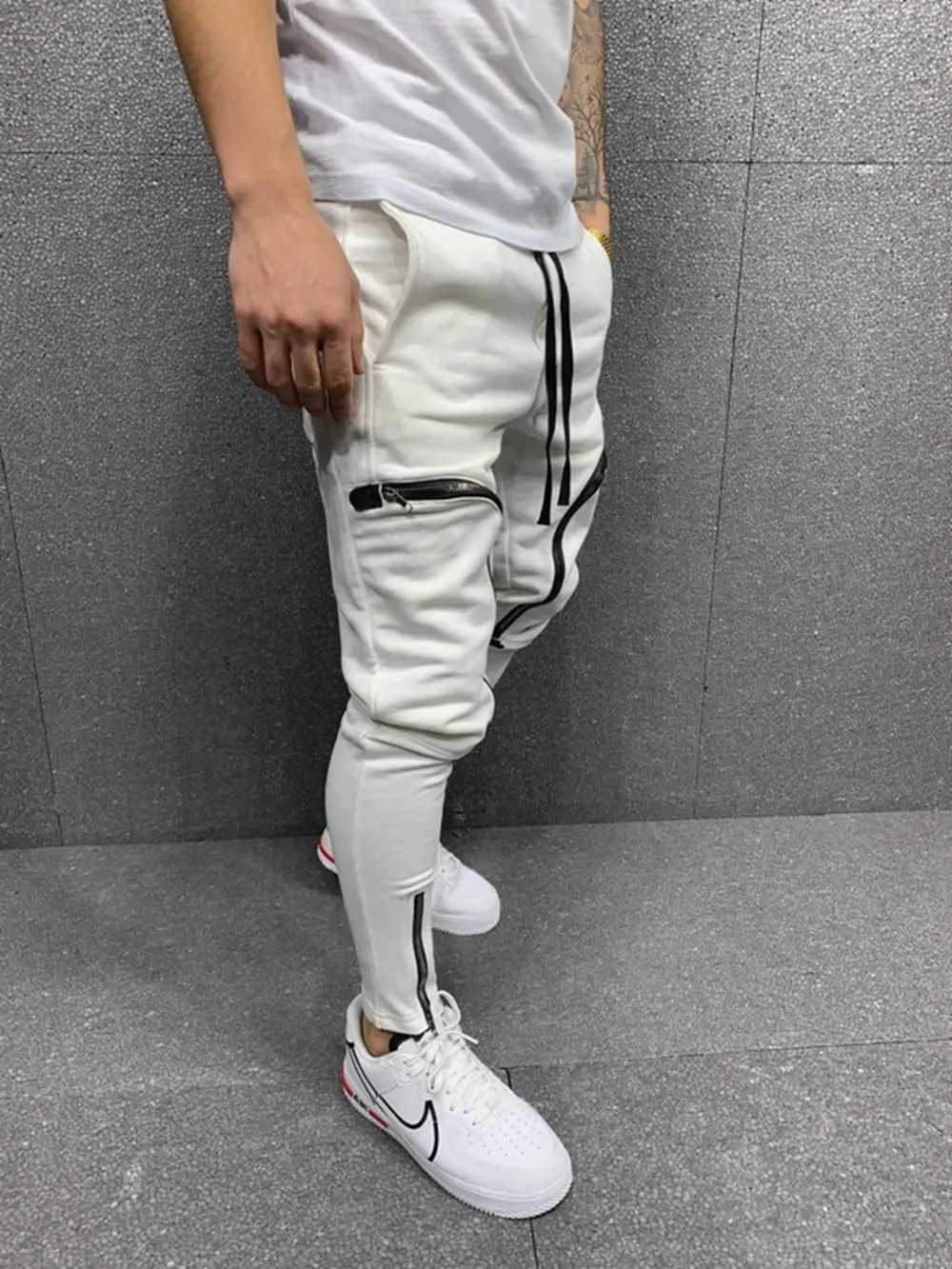 Men's Casual Hip Hop Harem Pants, Outdoor Street Jogger Sports Trousers with Zipper Pockets
