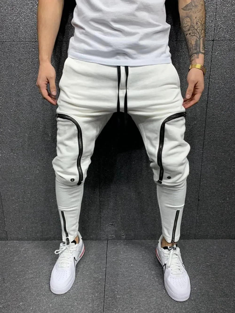 Men's Casual Hip Hop Harem Pants, Outdoor Street Jogger Sports Trousers with Zipper Pockets
