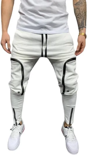 Men's Casual Hip Hop Harem Pants, Outdoor Street Jogger Sports Trousers with Zipper Pockets