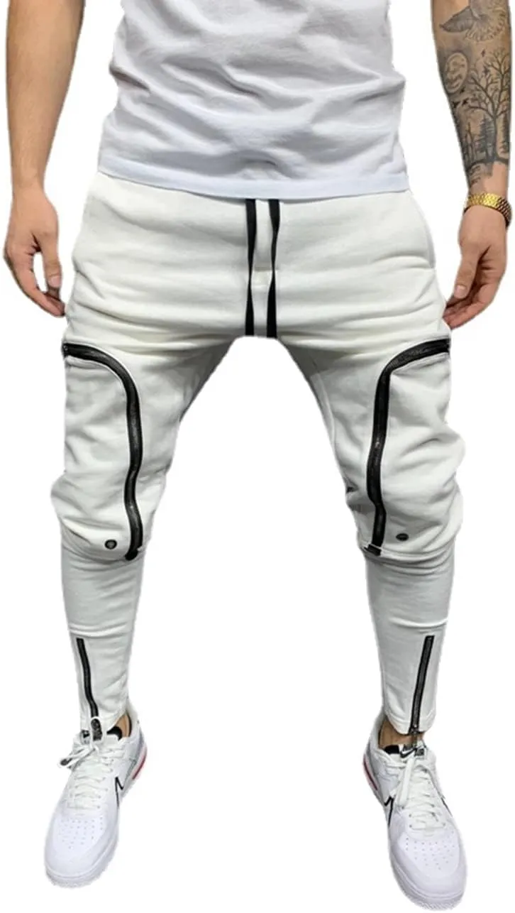 Men's Casual Hip Hop Harem Pants, Outdoor Street Jogger Sports Trousers with Zipper Pockets