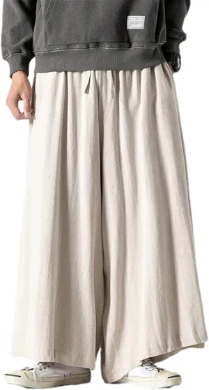MenS Causal Baggy Pants Vintage Jogging Harem Pants Men Cotton Loose Traditional Wide Leg Pants Streetwear
