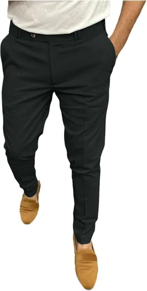 Mens Cotton Blend Chino Pants Slim Fit Flat Front Stretch Skinny Tapered Business Dress Pants Fashion Casual Trousers