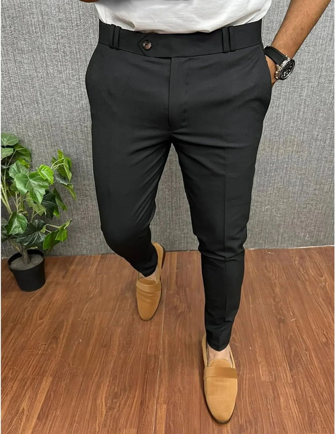 Mens Cotton Blend Chino Pants Slim Fit Flat Front Stretch Skinny Tapered Business Dress Pants Fashion Casual Trousers