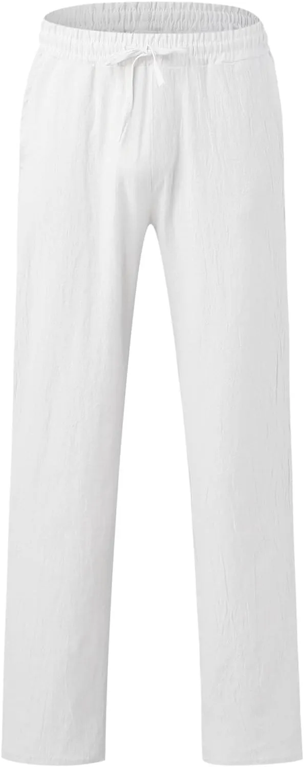 Mens Cotton Linen Casual Pants Drawstrings Elastic Waist Jogging Yoga Slacks for Men 2024 Ropa para Playa Hombre