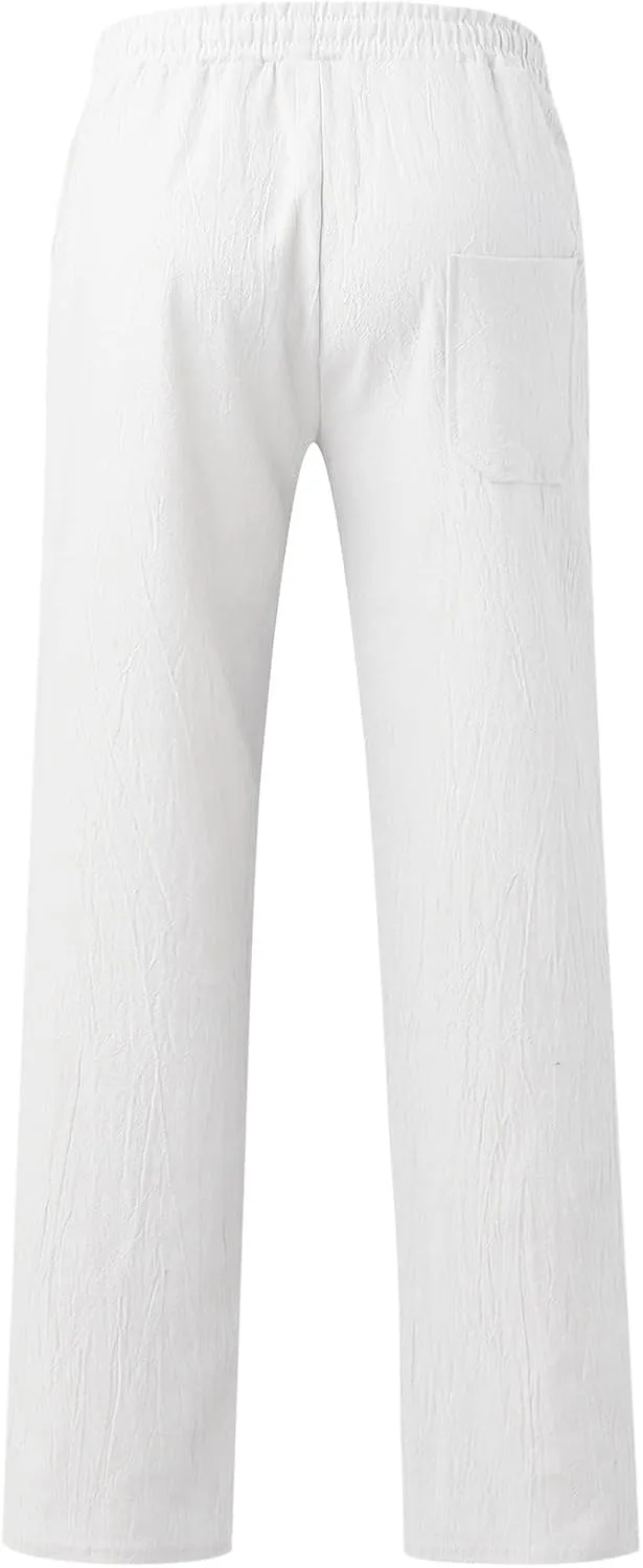 Mens Cotton Linen Casual Pants Drawstrings Elastic Waist Jogging Yoga Slacks for Men 2024 Ropa para Playa Hombre