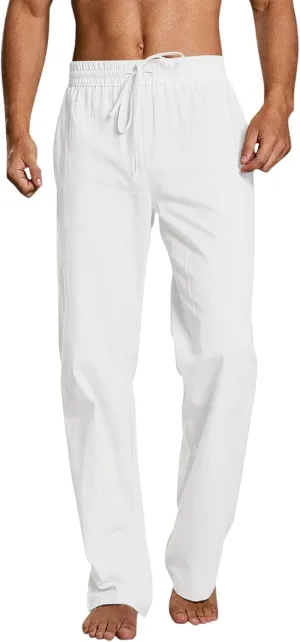 Mens Cotton Linen Casual Pants Drawstrings Elastic Waist Jogging Yoga Slacks for Men 2024 Ropa para Playa Hombre