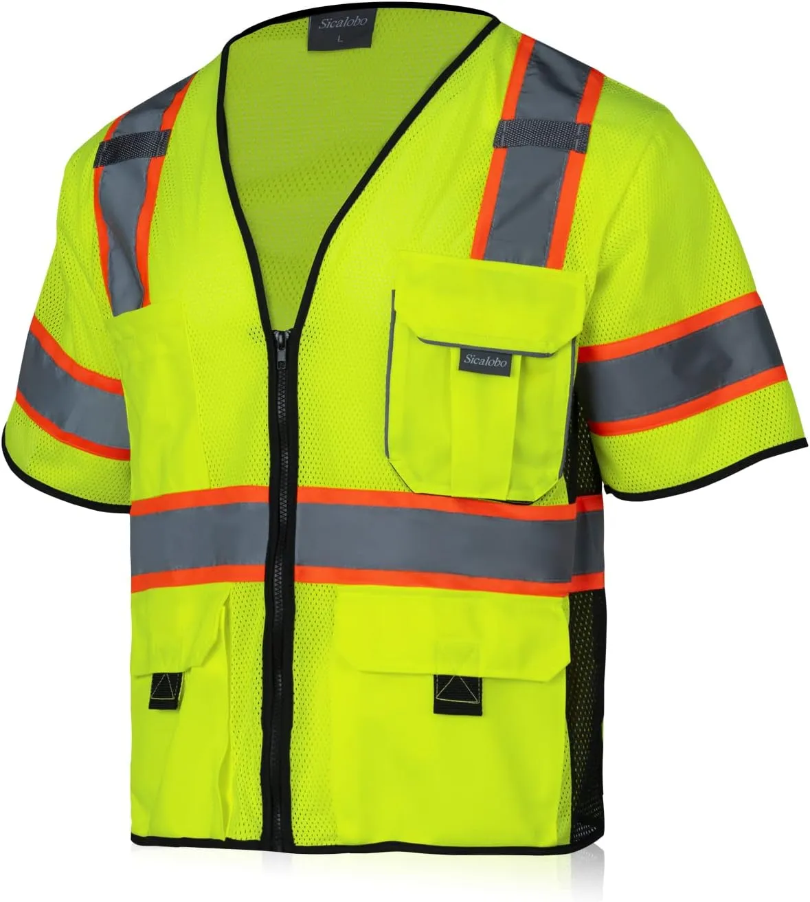 Men's High Visibility Safety Mesh Vest with 10 Pockets,Hi Vis Class 3 Reflective Work Vests Zipper Front Workwear