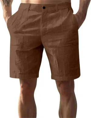 Mens Linen Shorts Elastic Waist Shorts Casual Summer Lightweight Cotton Linen Pants with Pockets
