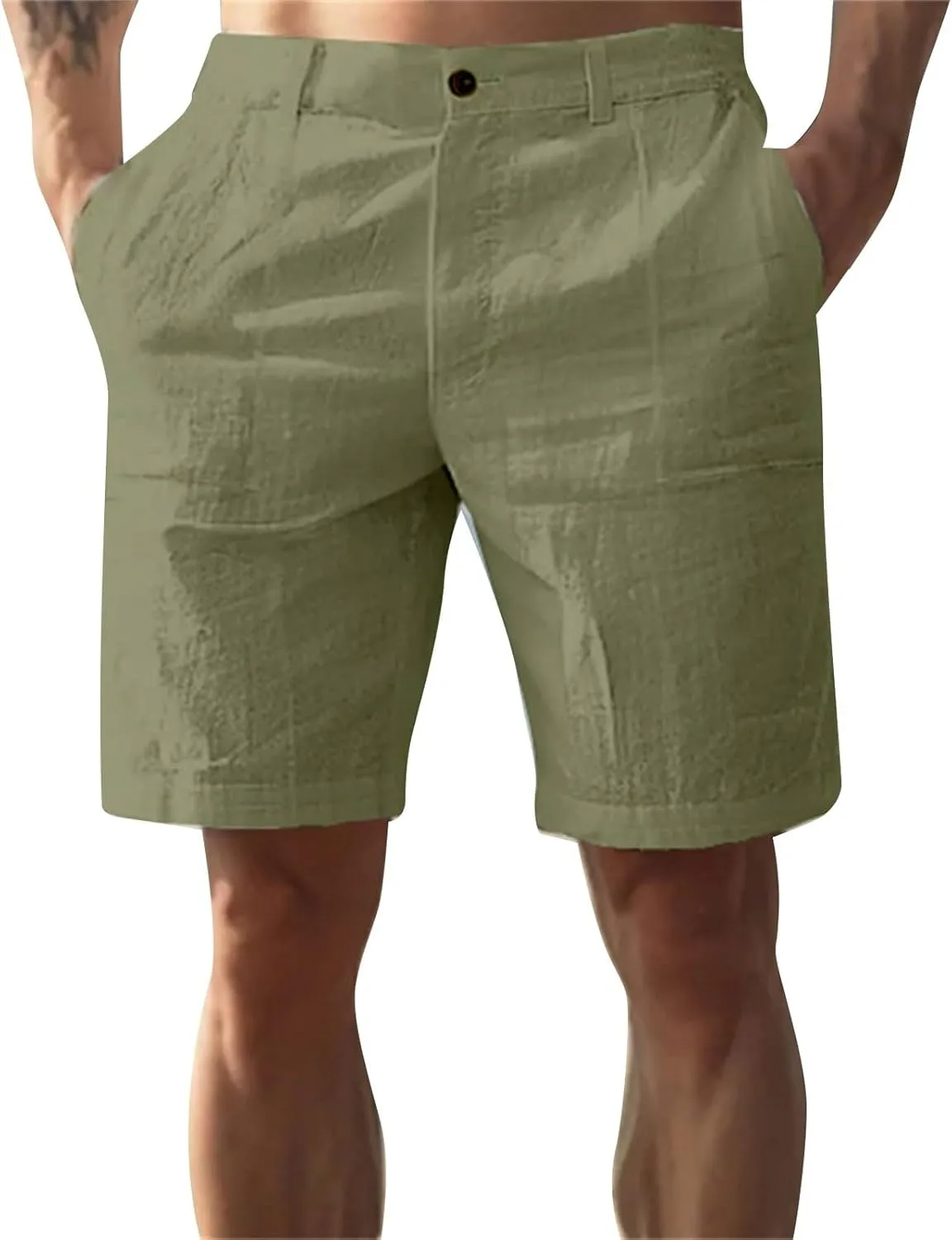 Mens Linen Shorts Elastic Waist Shorts Casual Summer Lightweight Cotton Linen Pants with Pockets