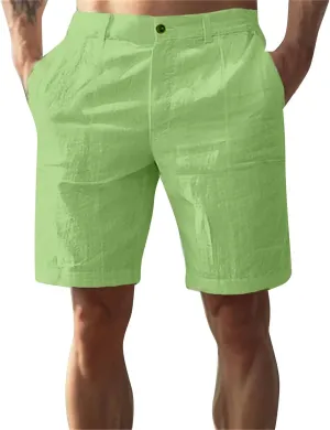 Mens Linen Shorts Elastic Waist Shorts Casual Summer Lightweight Cotton Linen Pants with Pockets
