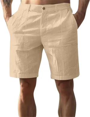 Mens Linen Shorts Elastic Waist Shorts Casual Summer Lightweight Cotton Linen Pants with Pockets