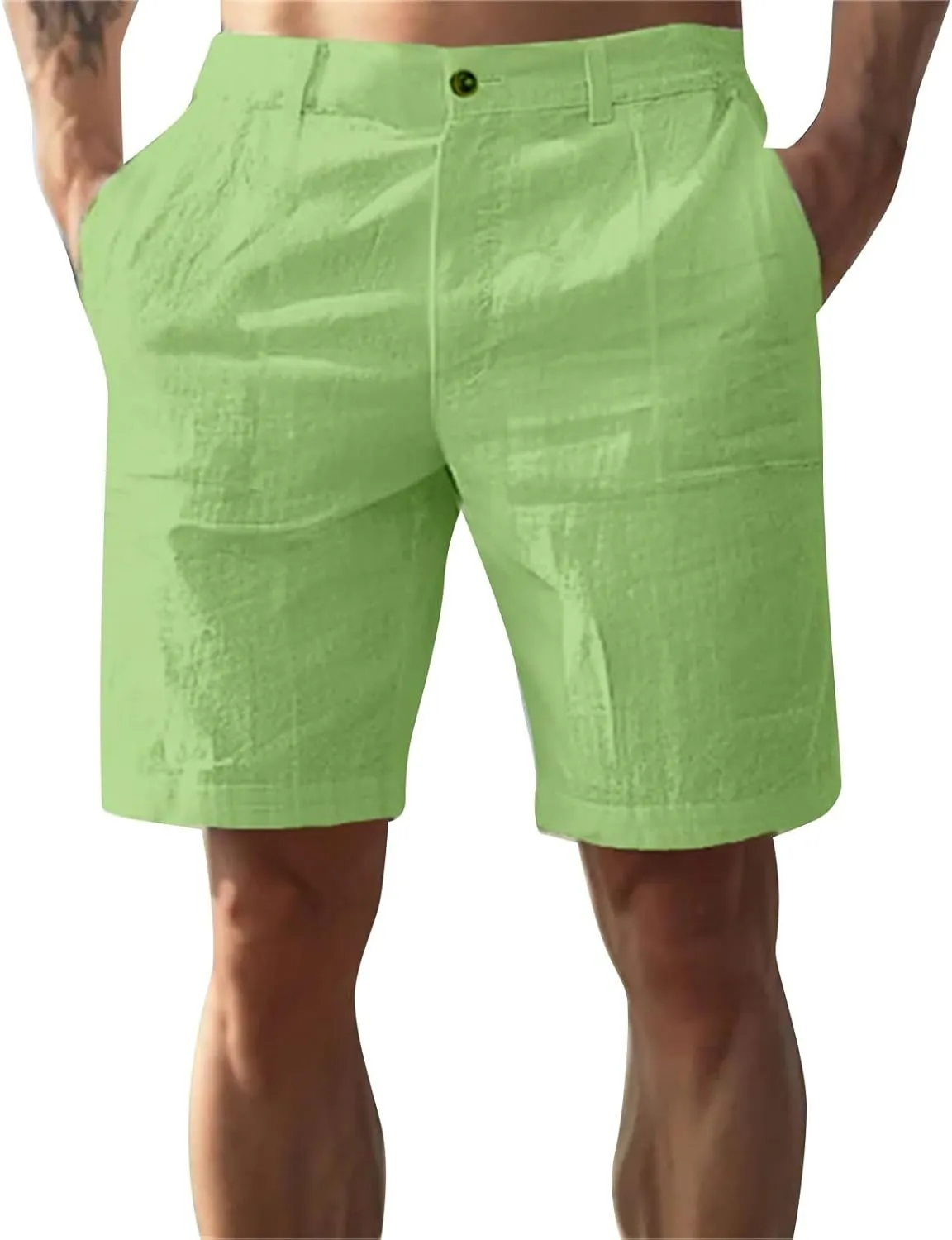 Mens Linen Shorts Elastic Waist Shorts Casual Summer Lightweight Cotton Linen Pants with Pockets