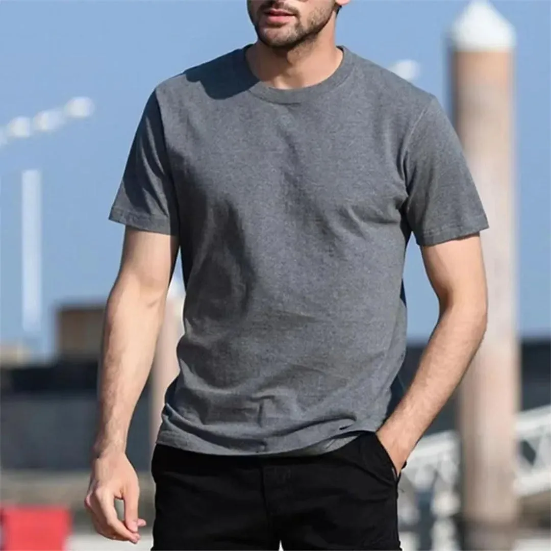 Men's Round Neck Solid Color Cotton Short Sleeve T-Shirt Sports Tops Tees Slim Fit Casual