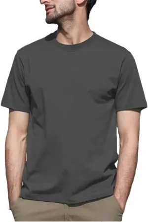 Men's Round Neck Solid Color Cotton Short Sleeve T-Shirt Sports Tops Tees Slim Fit Casual