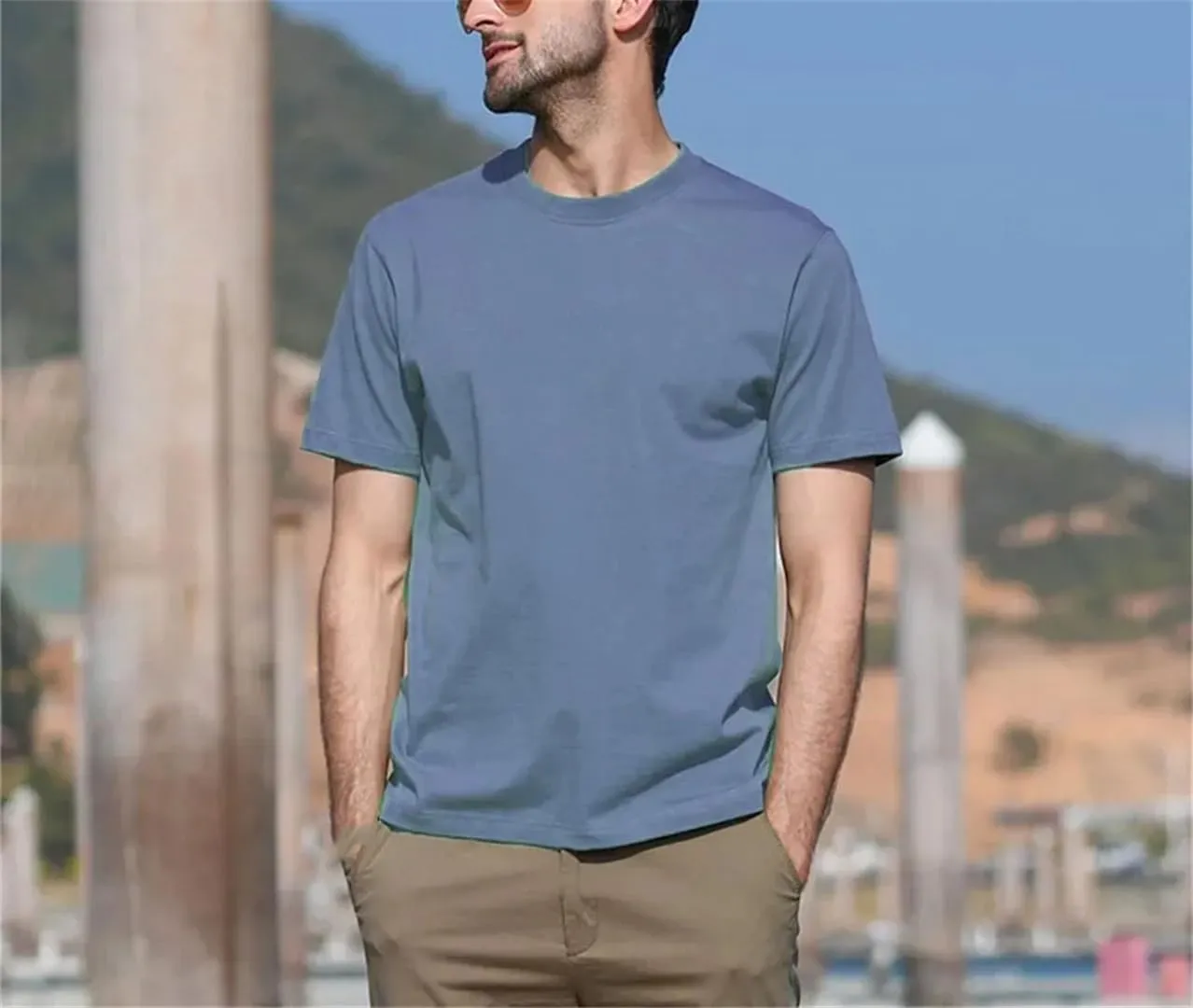 Men's Round Neck Solid Color Cotton Short Sleeve T-Shirt Sports Tops Tees Slim Fit Casual