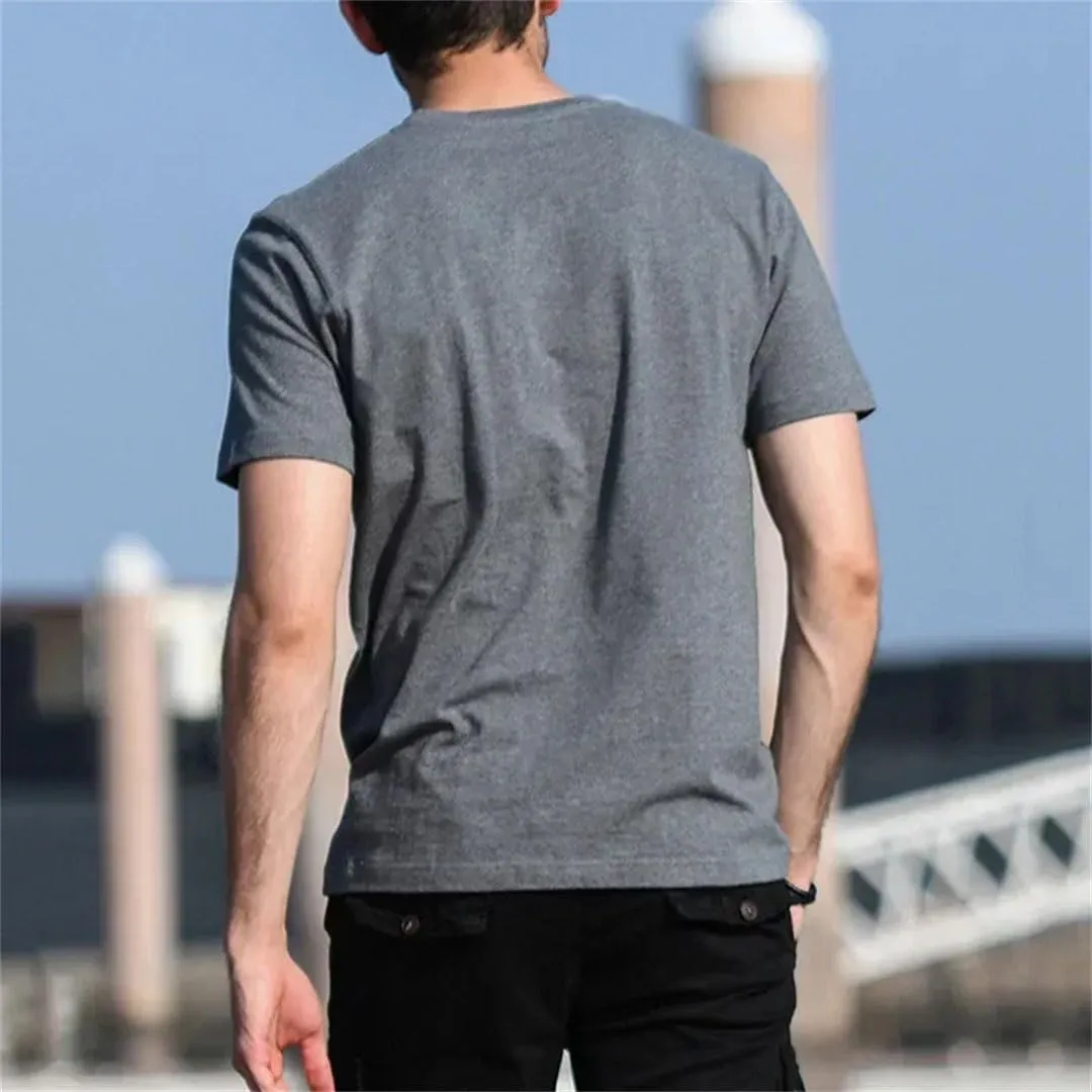 Men's Round Neck Solid Color Cotton Short Sleeve T-Shirt Sports Tops Tees Slim Fit Casual