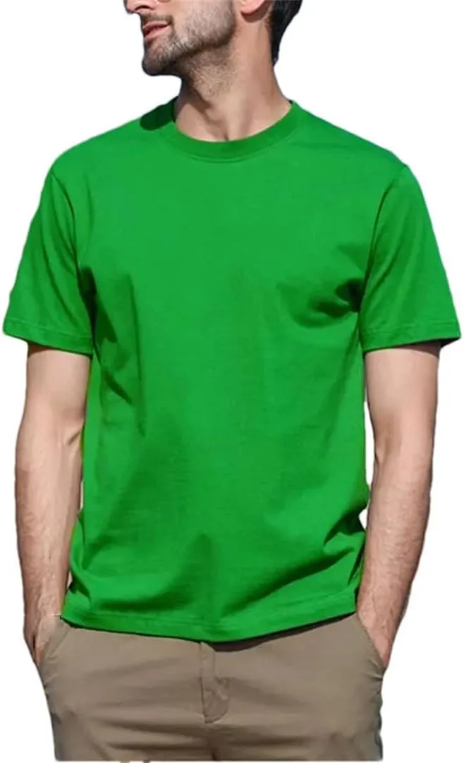 Men's Round Neck Solid Color Cotton Short Sleeve T-Shirt Sports Tops Tees Slim Fit Casual