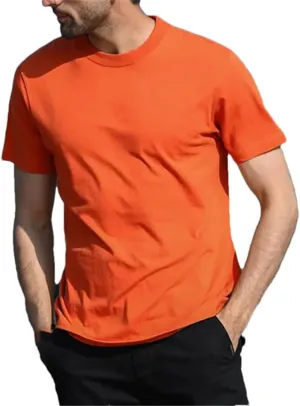 Men's Round Neck Solid Color Cotton Short Sleeve T-Shirt Sports Tops Tees Slim Fit Casual