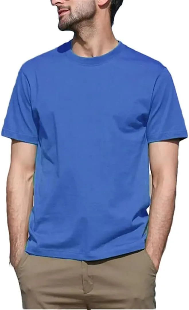 Men's Round Neck Solid Color Cotton Short Sleeve T-Shirt Sports Tops Tees Slim Fit Casual