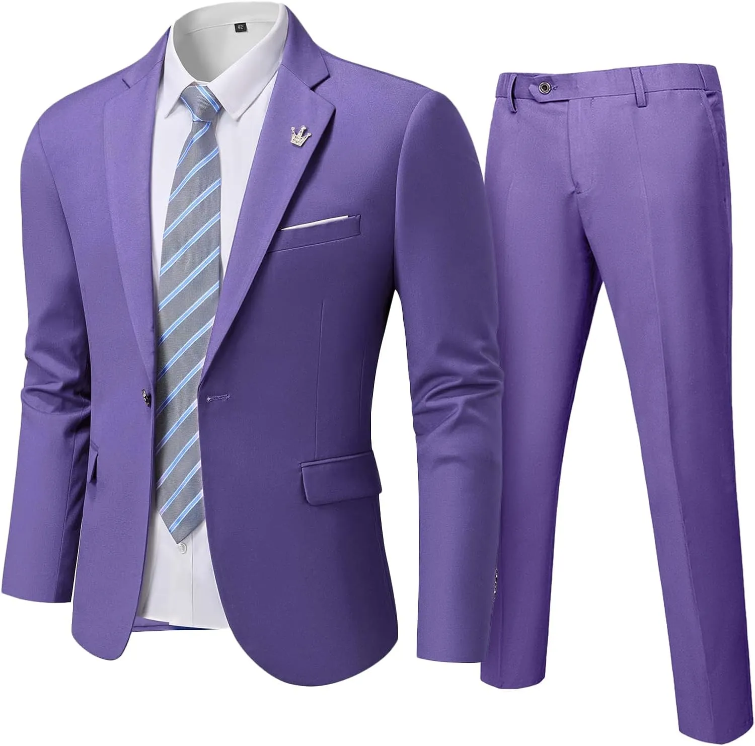 Men's Slim Fit 2 Piece Suit with Tie, One Button Solid Jacket and Pants for Business Weddings Party