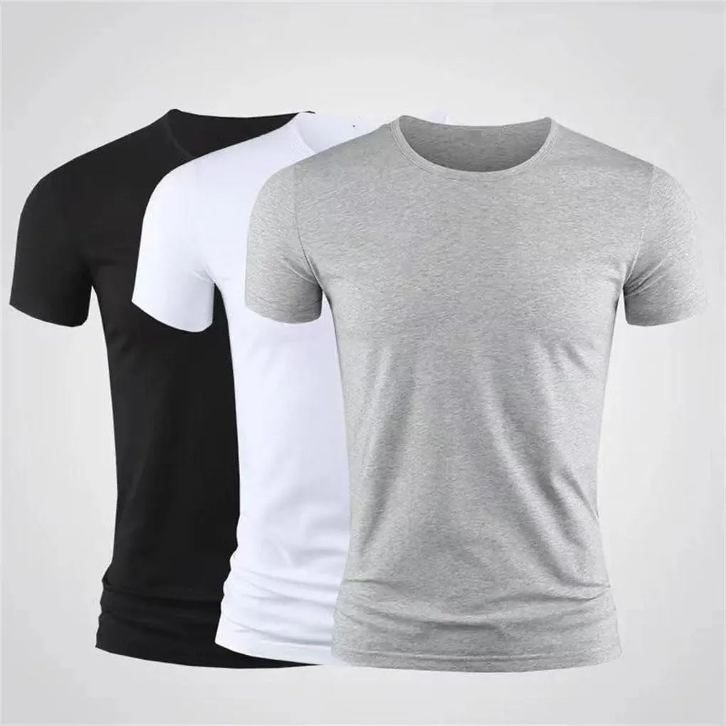 Men's T-Shirt Solid Tees Tops O-Neck Short Sleeved 3Pcs Men T-Shirt Black Man Undershirts Fitness for Male Clothes