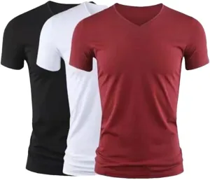 Men's T-Shirt Solid Tees Tops O-Neck Short Sleeved 3Pcs Men T-Shirt Black Man Undershirts Fitness for Male Clothes