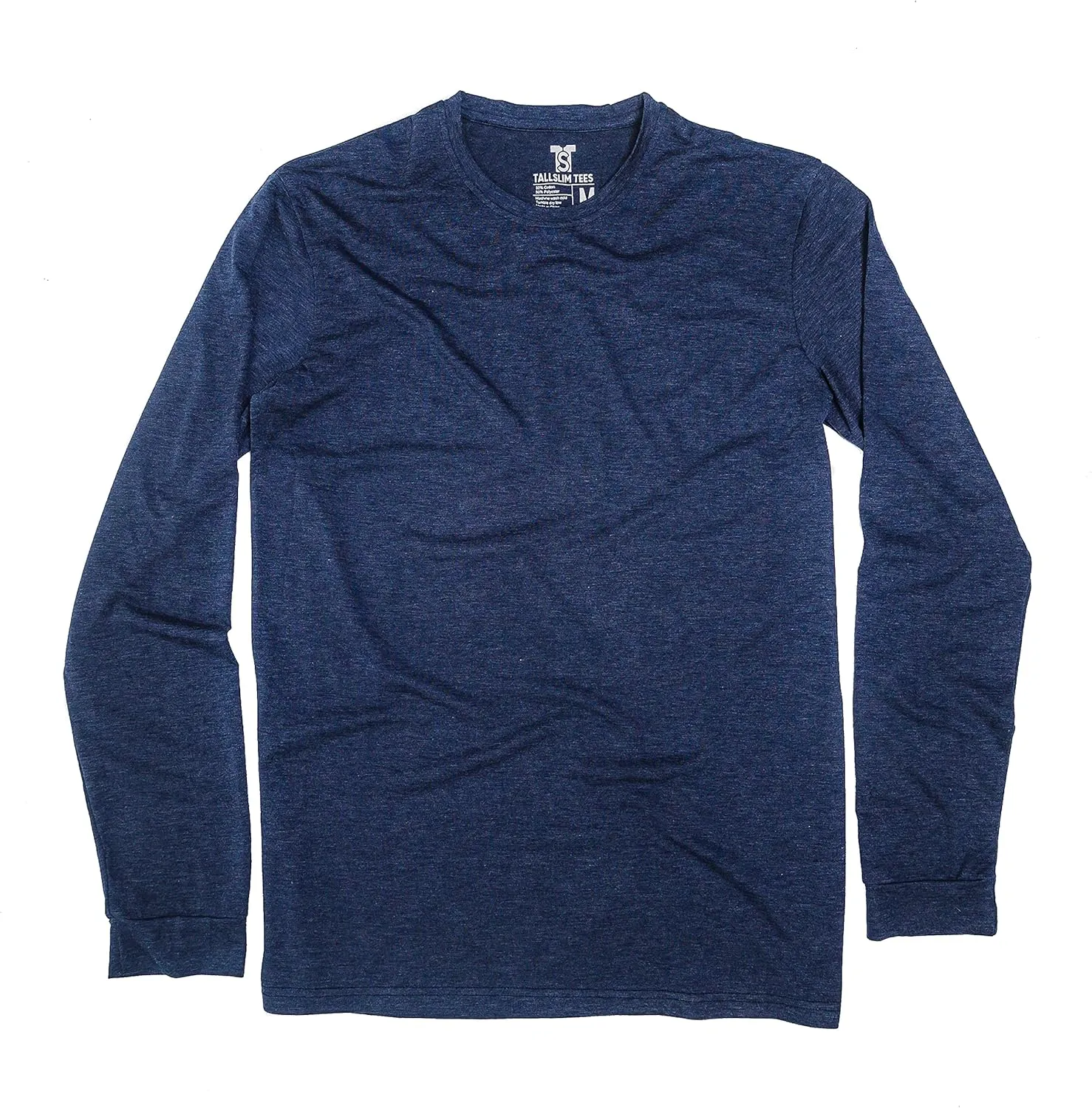 Men's Tall Slim-Fit Long Sleeve Crewneck T-Shirt, Super Soft Poly Blend Long Tee