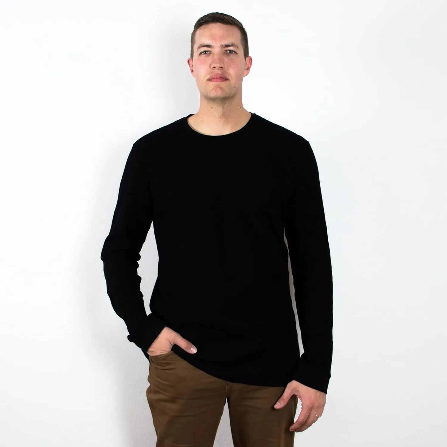 Men's Tall Slim-Fit Long Sleeve Crewneck T-Shirt, Super Soft Poly Blend Long Tee