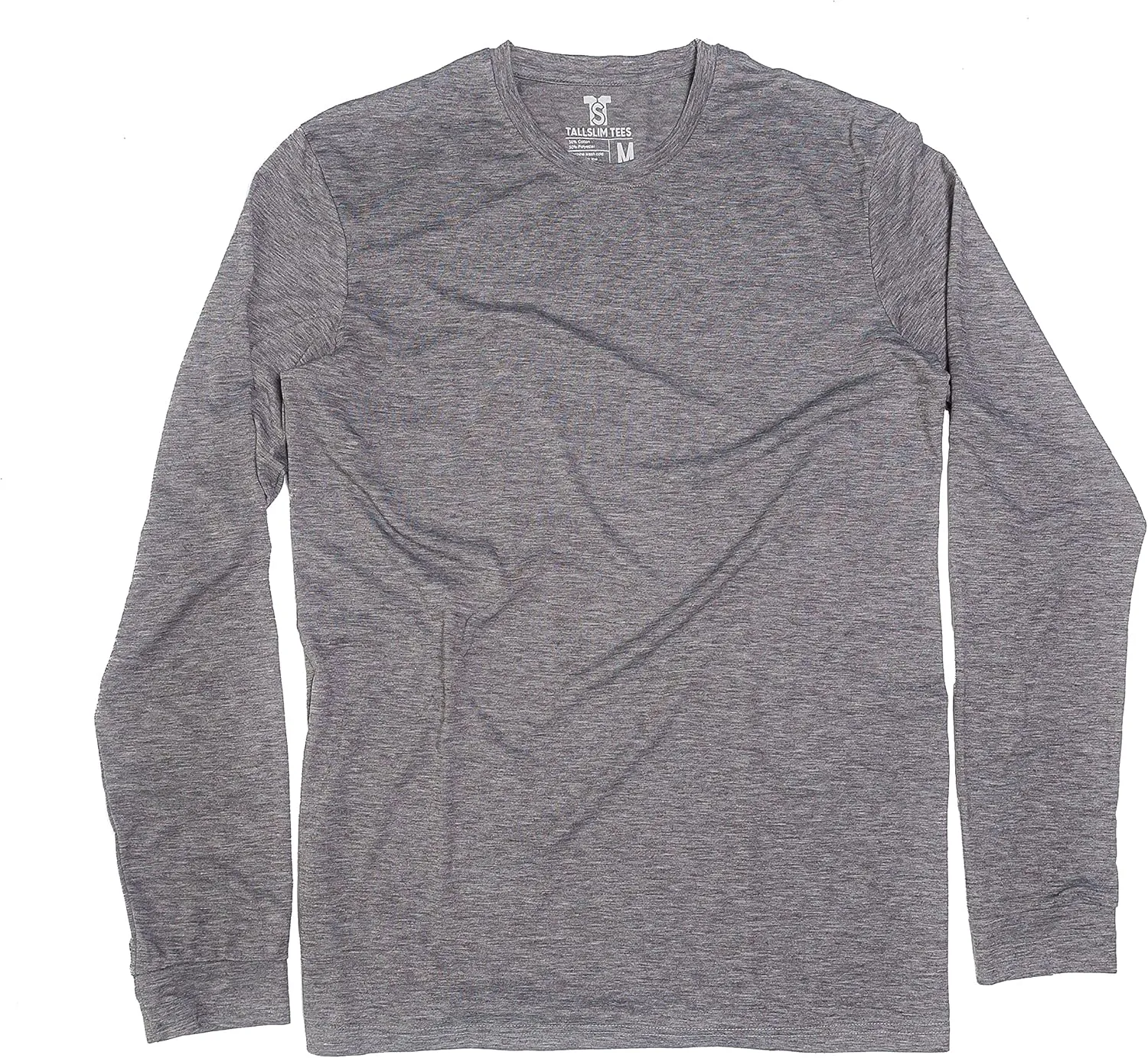 Men's Tall Slim-Fit Long Sleeve Crewneck T-Shirt, Super Soft Poly Blend Long Tee