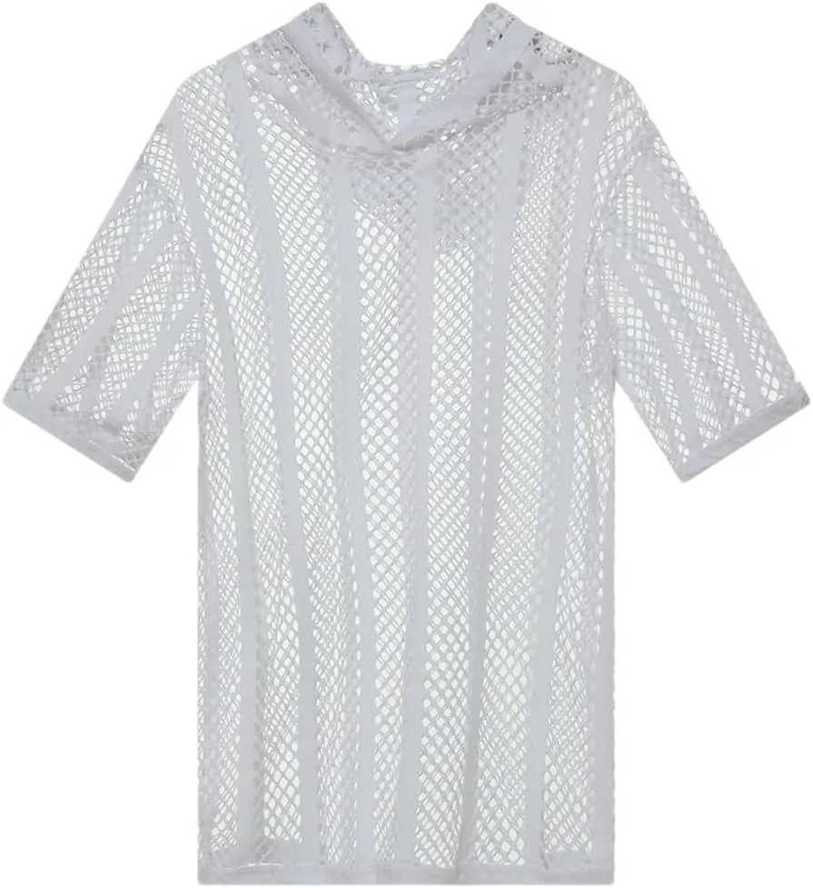 Men's Tees Sexy Mesh See Through T-Shirt Short Sleeve Hooded Streetwear Sports Undershirts