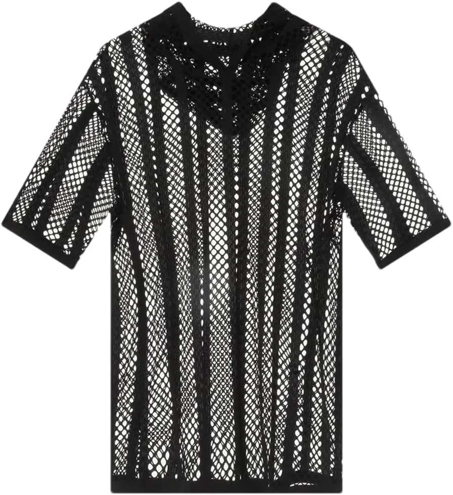 Men's Tees Sexy Mesh See Through T-Shirt Short Sleeve Hooded Streetwear Sports Undershirts