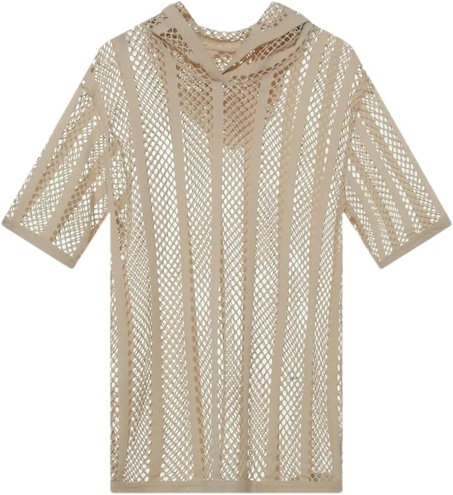 Men's Tees Sexy Mesh See Through T-Shirt Short Sleeve Hooded Streetwear Sports Undershirts
