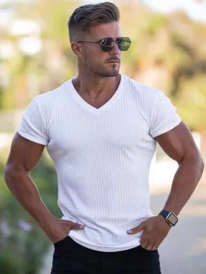 Men's Tops Men's Shirts Tops for Men Men Solid Neck Tee Shirts for Men (Color : White, Size : X-Large)