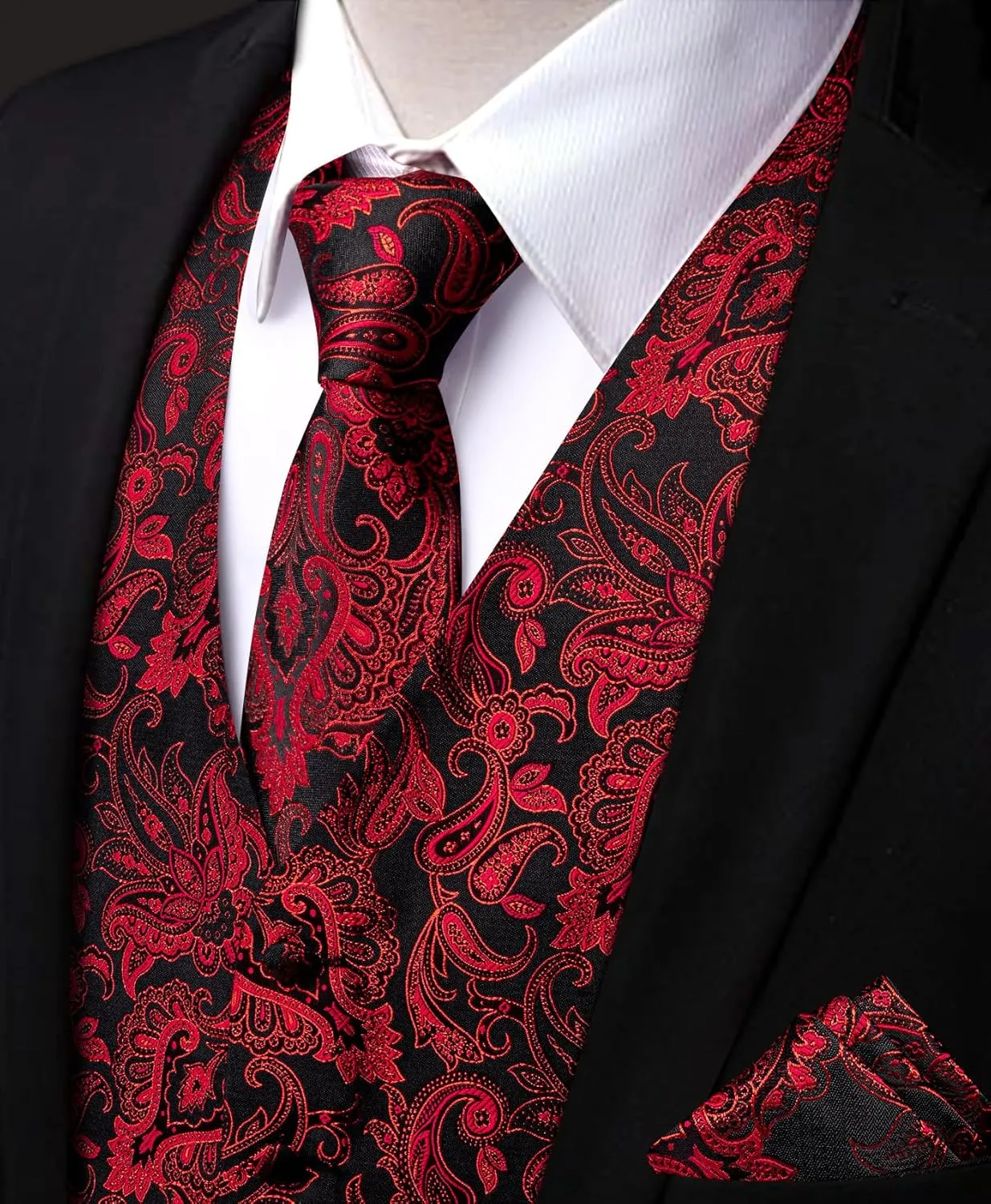 Mens Victorian Vest Tie Set Silk Paisley Suit Vests Formal Waistcoat Gothic Steampunk Vest with Notched Lapels