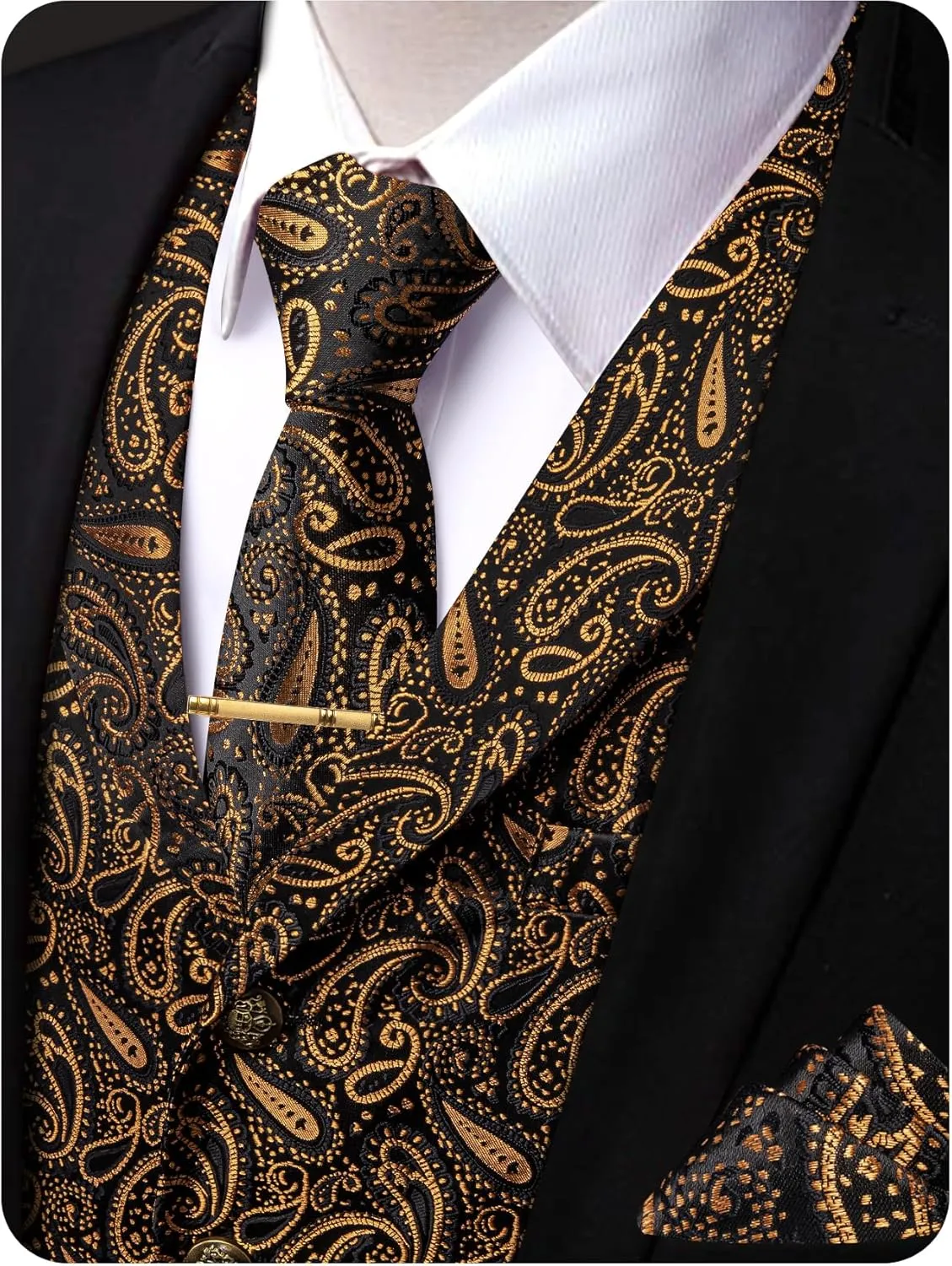 Mens Victorian Vest Tie Set Silk Paisley Suit Vests Formal Waistcoat Gothic Steampunk Vest with Notched Lapels