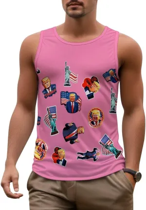Mens Workout Tank Tops Trump Gym Loose Fit Sleeveless Shirt Summer Beach Crewneck Breathable Tees