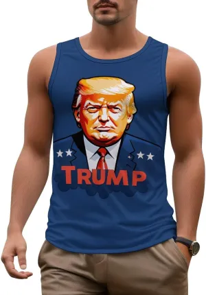 Mens Workout Tank Tops Trump Gym Loose Fit Sleeveless Shirt Summer Beach Crewneck Breathable Tees