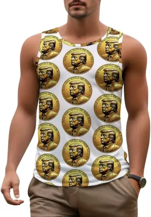 Mens Workout Tank Tops Trump Gym Loose Fit Sleeveless Shirt Summer Beach Crewneck Breathable Tees